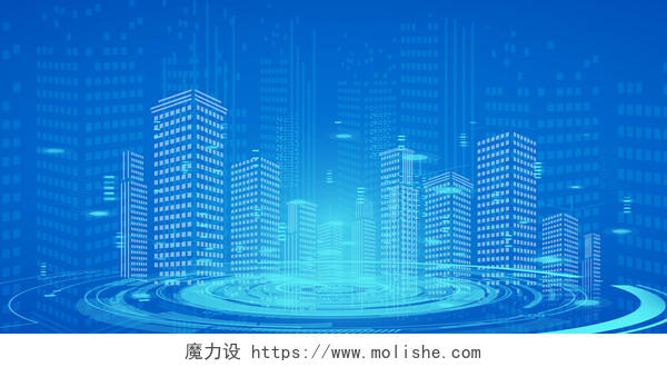 科技感背景科技背景蓝色科技感线条科技感城市剪影背景素材